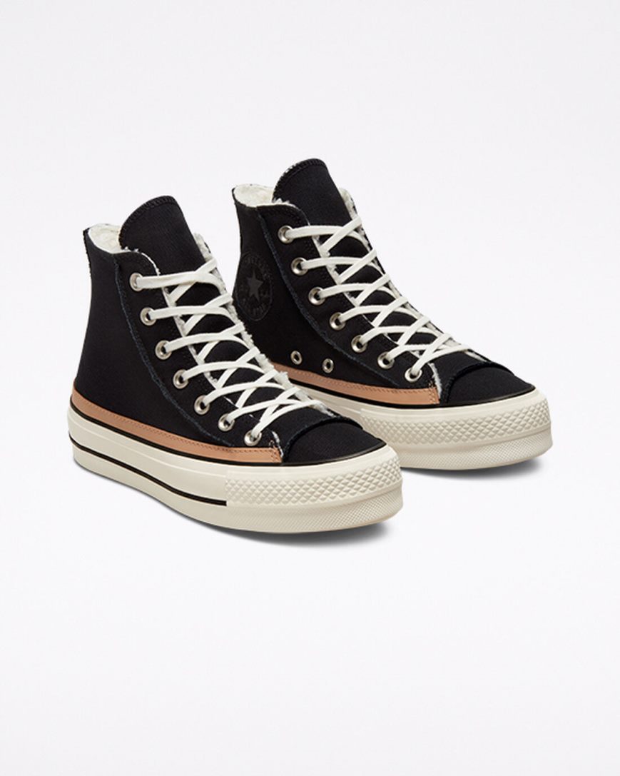 Topanky Na Platforme Converse Chuck Taylor All Star Lift Raw Edge Vysoke Damske Čierne Hnede | SK ZAR5P9